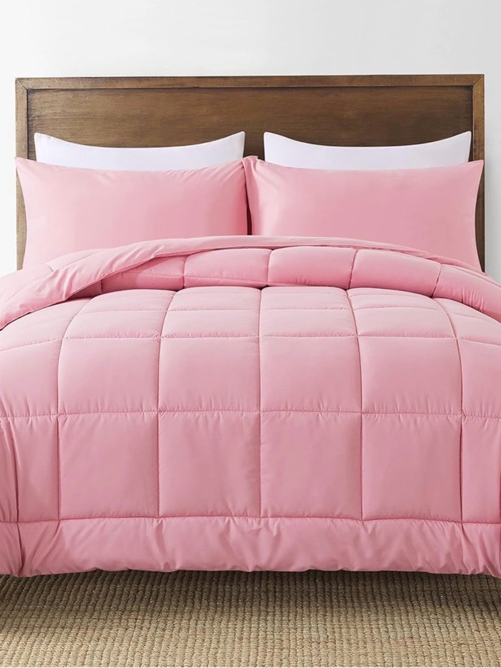 Light Pink Quilted Comforter - Soft Cozy Bedding , 3 pcs
